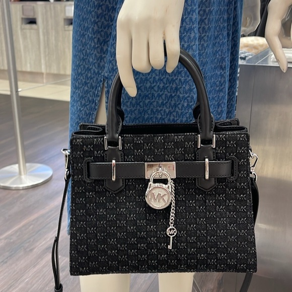 Michael Kors Hamilton Sm Logo Embossed Washed Denim Satchel Crossbody 
Black
NWT - Picture 2 of 16